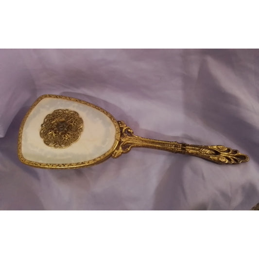 Vintage Ornate Gold Tone Vanity Hairbrush With Decorative Back