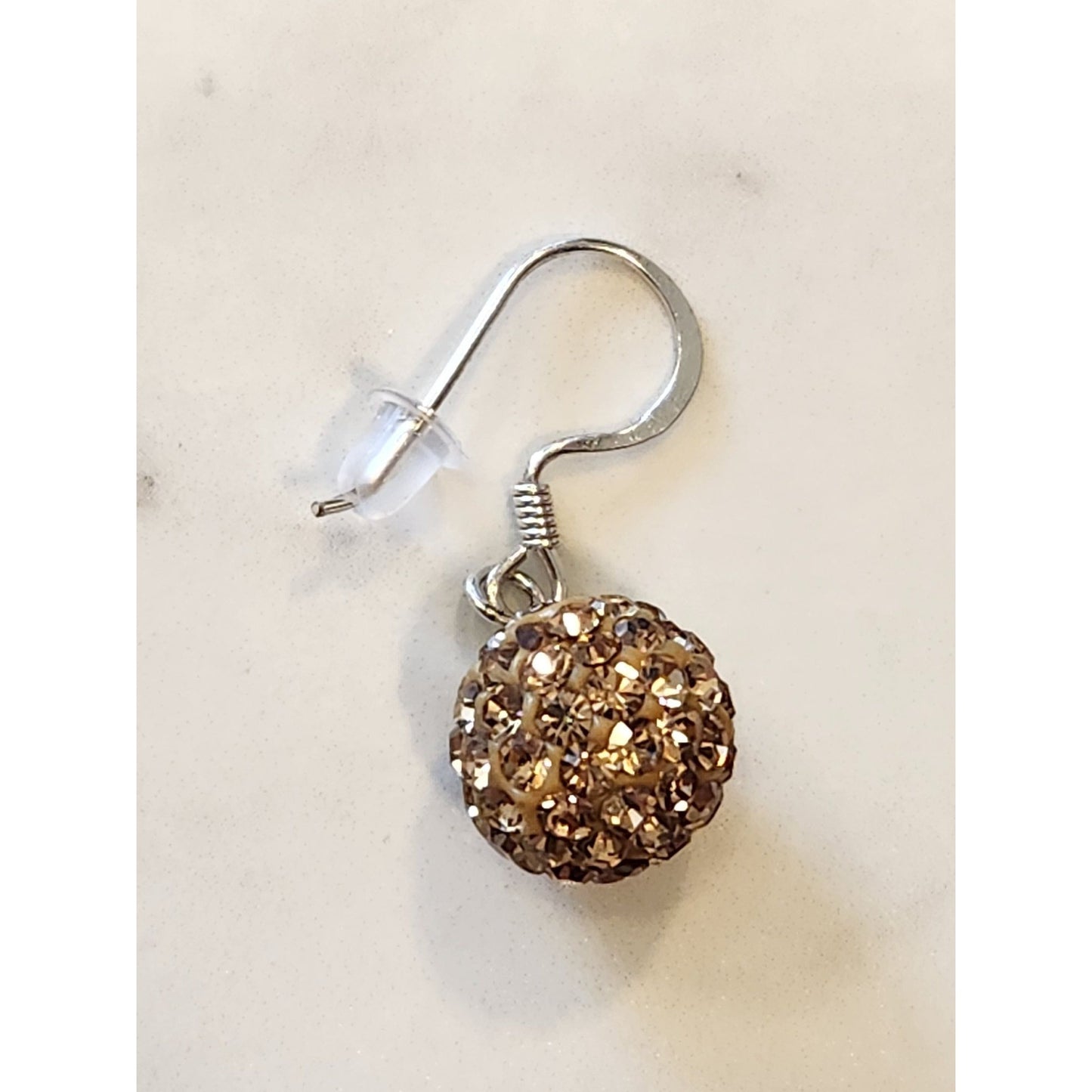 Sterling Silver Dangle Earrings With Brown Crystal Ball Beads