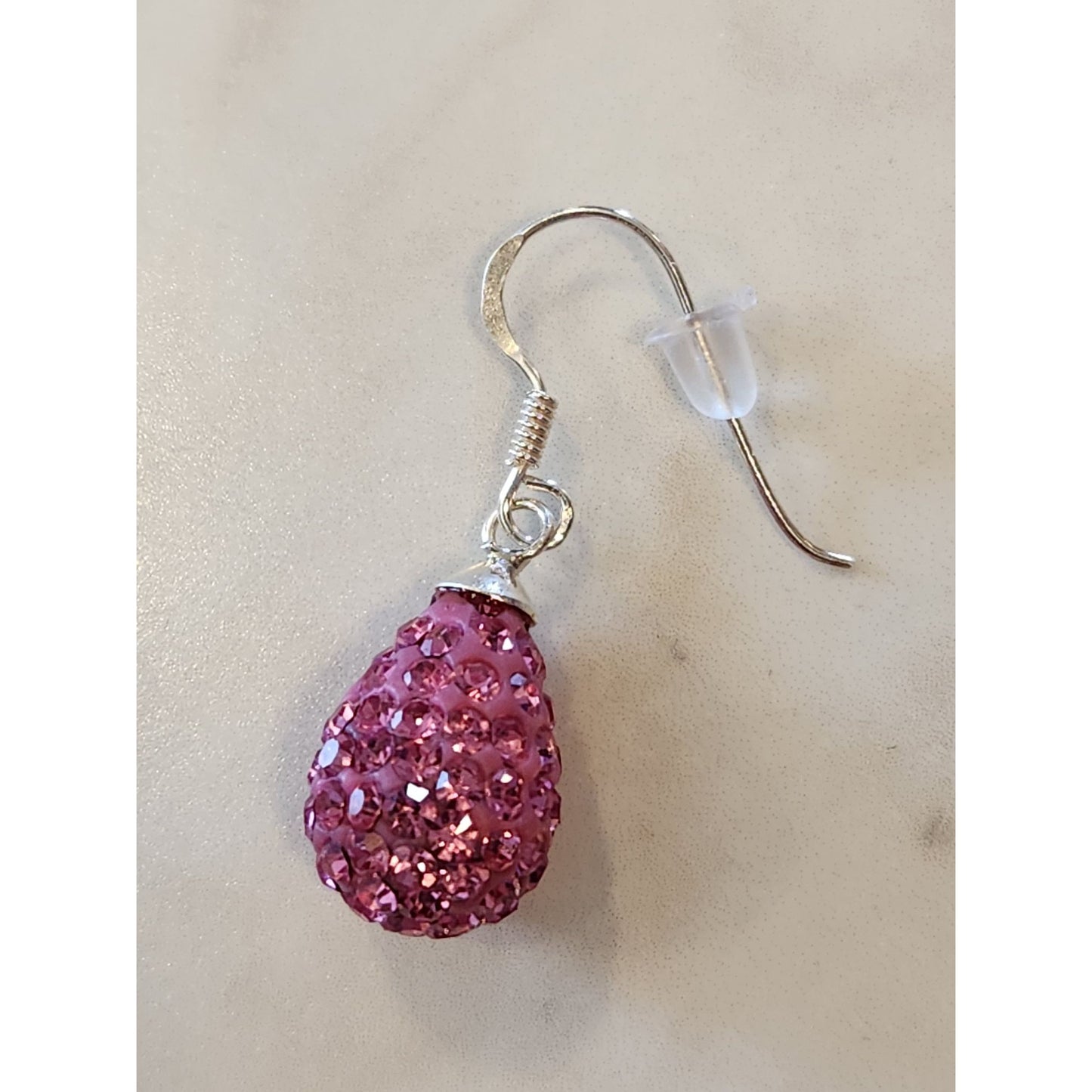 Pink Crystal Teardrop Dangle Earrings Sterling Silver Hooks
