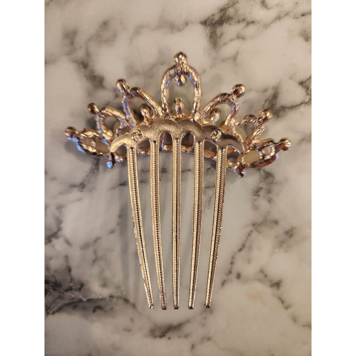 Elegant Faux Pearl & Rhinestone Hair Comb Bridal Formal Wedding Rose Gold Tone