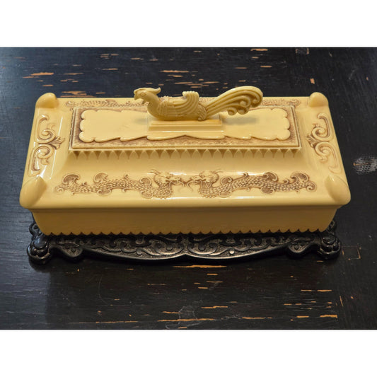 Vintage Alden Plastic Celluloid Chinese Dragon Jewelry Trinket Box Faux Ornate