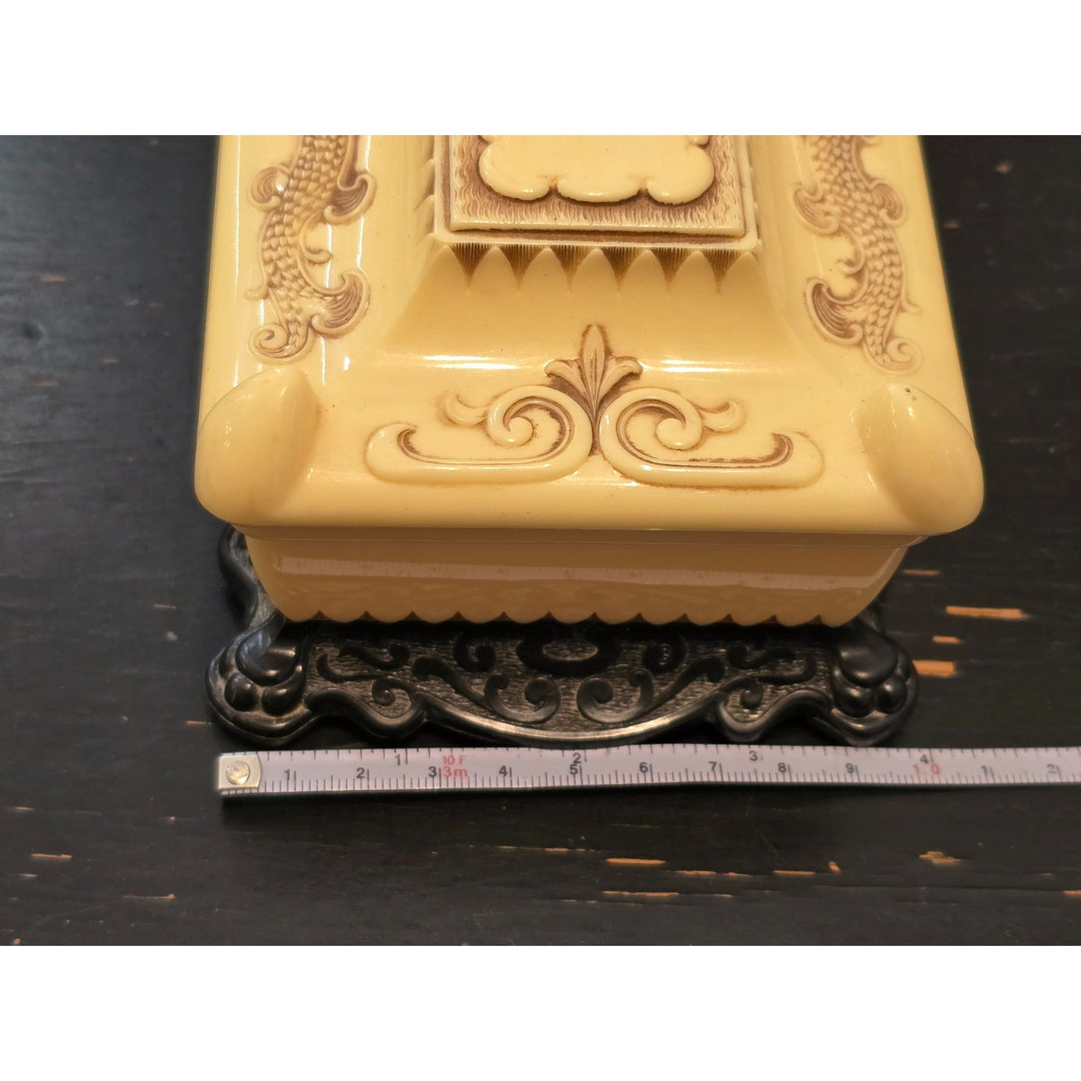 Vintage Alden Plastic Celluloid Chinese Dragon Jewelry Trinket Box Faux Ornate