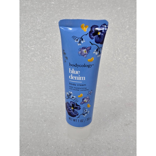 Bodycology Blue Denim Body Cream 1 Oz Travel Size Tube With Moisturizing