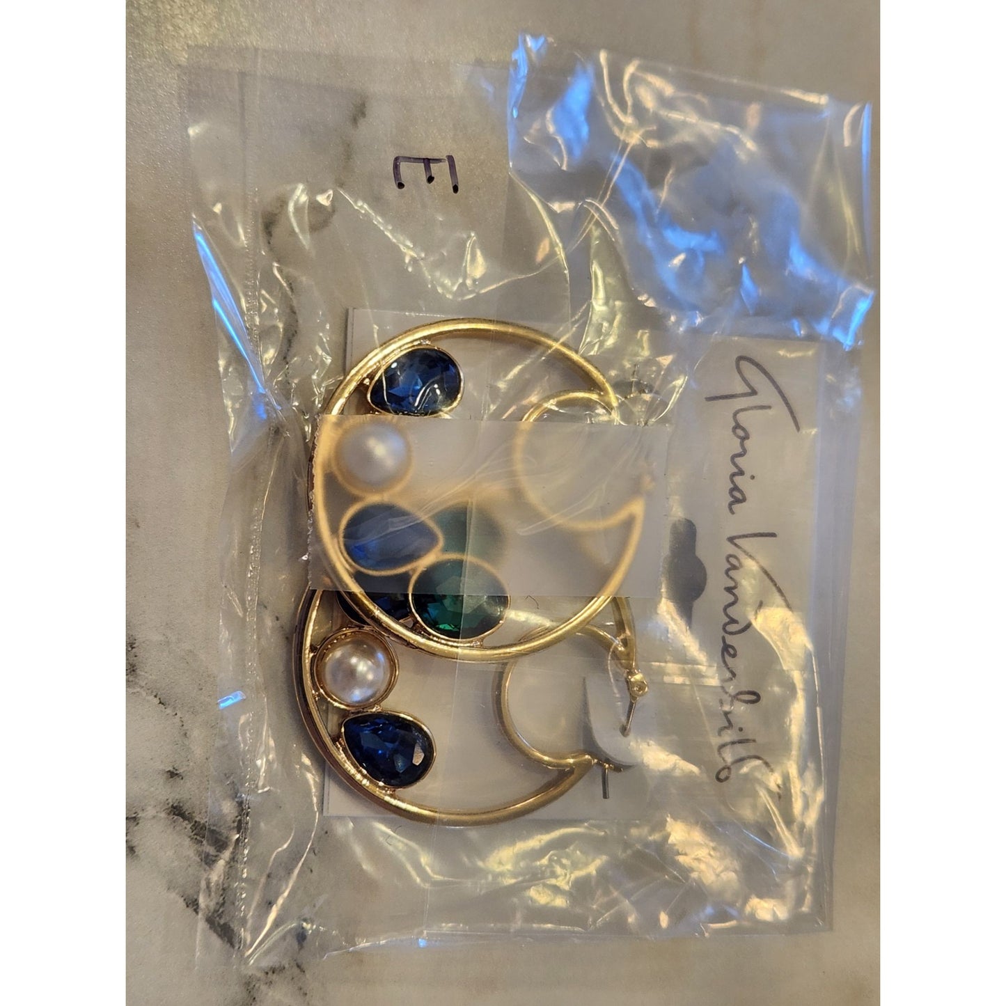 Gloria Vanderbilt Gold-Tone Hoop Earrings Blue & Green Gemstones And Faux Pearl