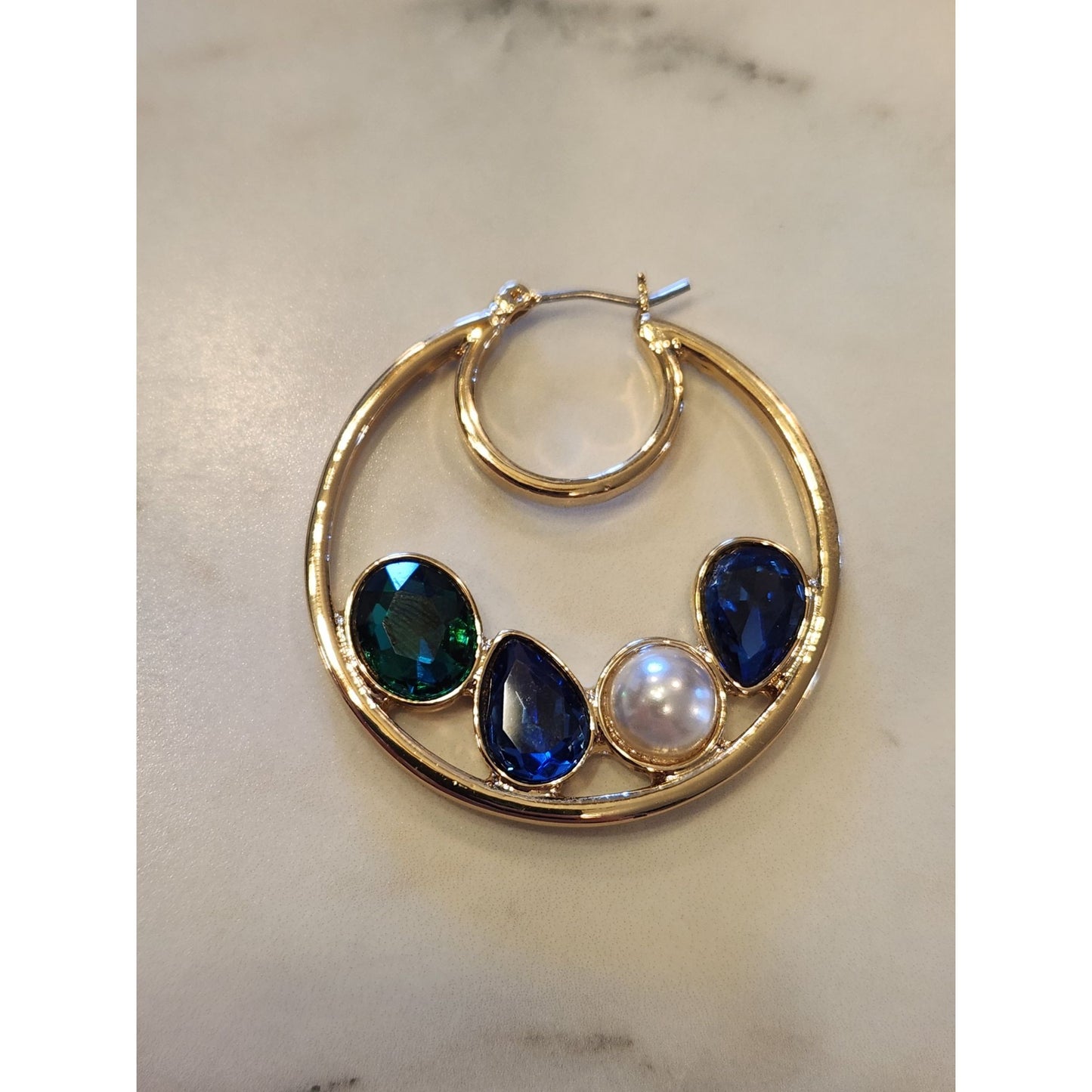 Gloria Vanderbilt Gold-Tone Hoop Earrings Blue & Green Gemstones And Faux Pearl