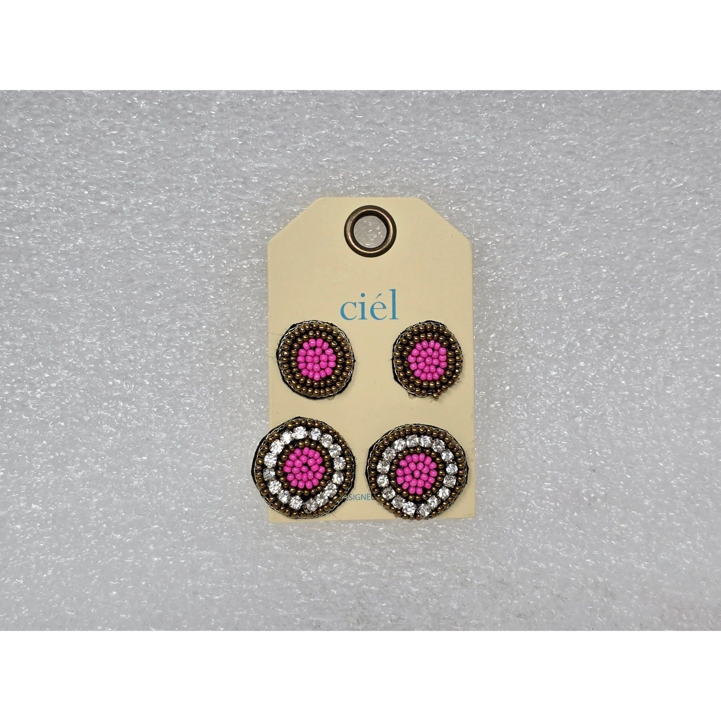Ciel Pink & Crystal Beaded Stud Earrings Set Of 2