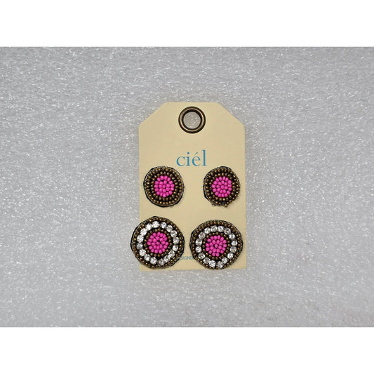 Ciel Pink & Crystal Beaded Stud Earrings Set Of 2