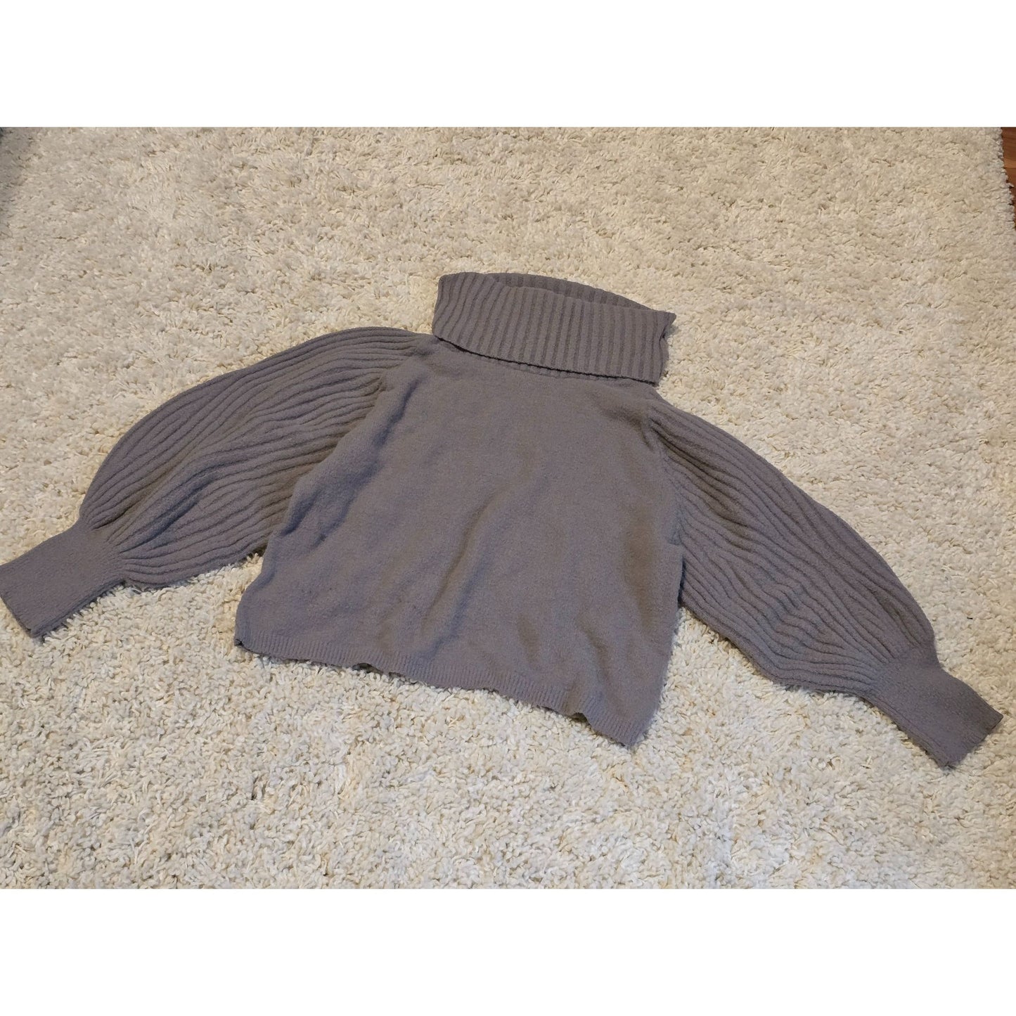 Express Women's L Gray Turtleneck Sweater Balloon Sleeve Oversized Ribbed Knit