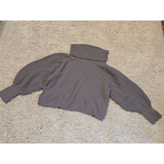 Express Women's L Gray Turtleneck Sweater Balloon Sleeve Oversized Ribbed Knit