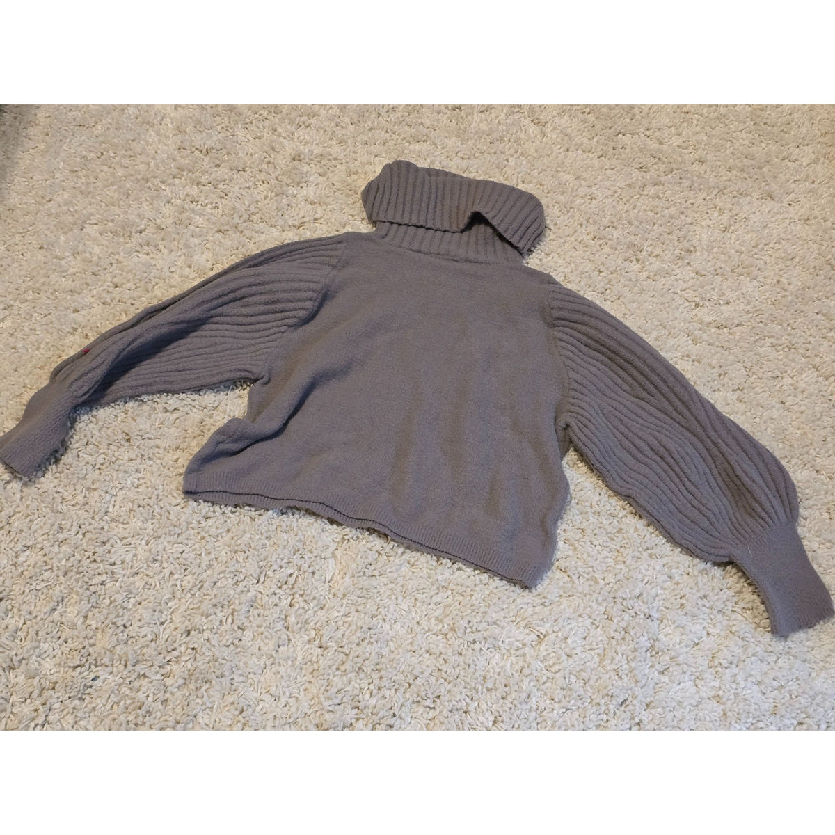 Express Women's L Gray Turtleneck Sweater Balloon Sleeve Oversized Ribbed Knit