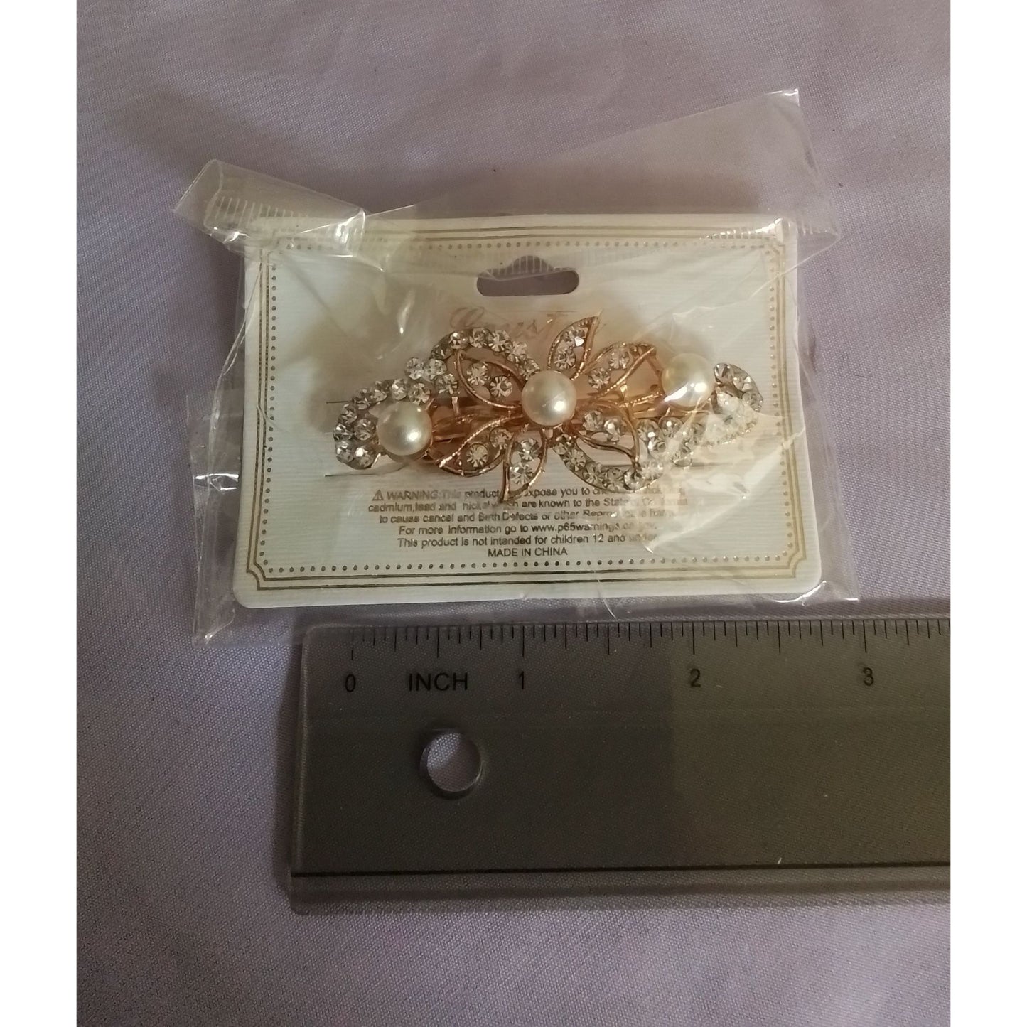 Rhinestone Crystal & Faux Pearl Flower Hair Clip Barrette Elegant Design