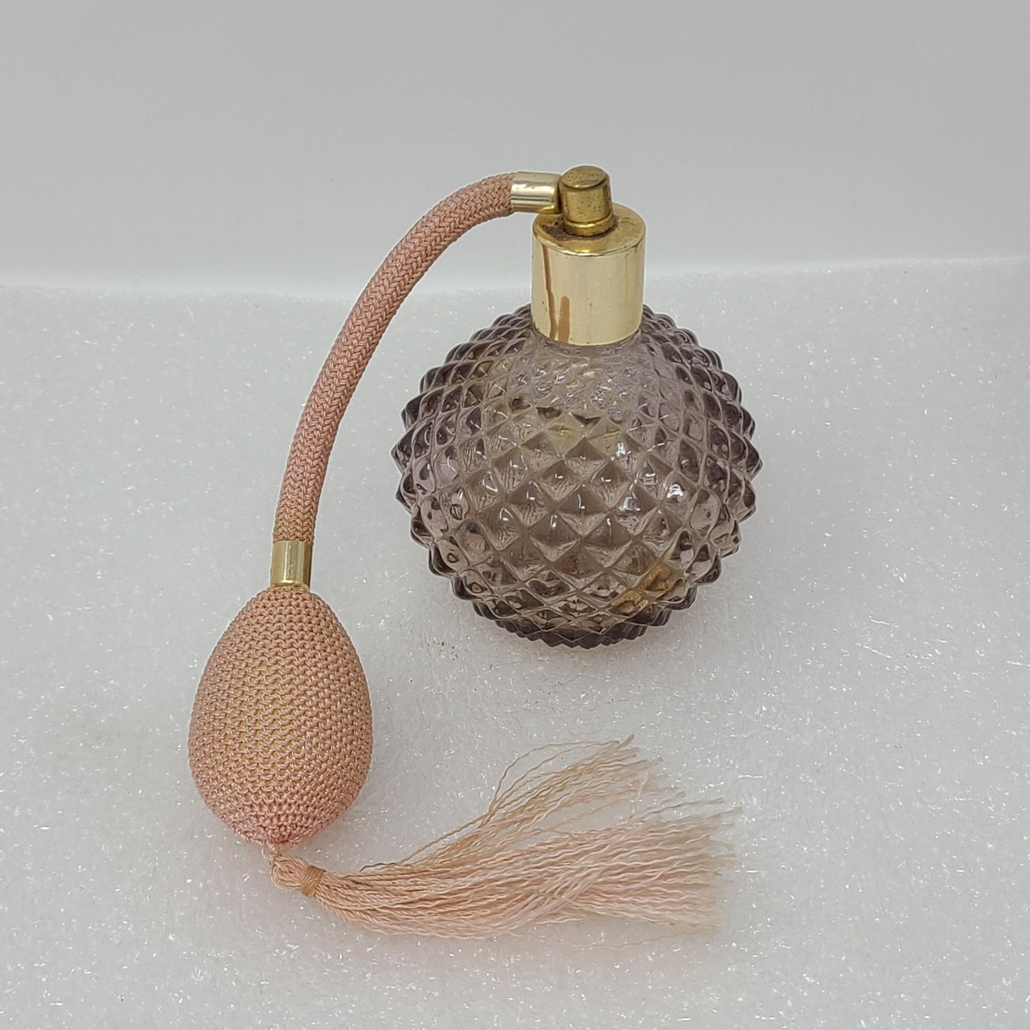 Vintage Purple Crystal Perfume Bottle with Pink Atomizer Collectible