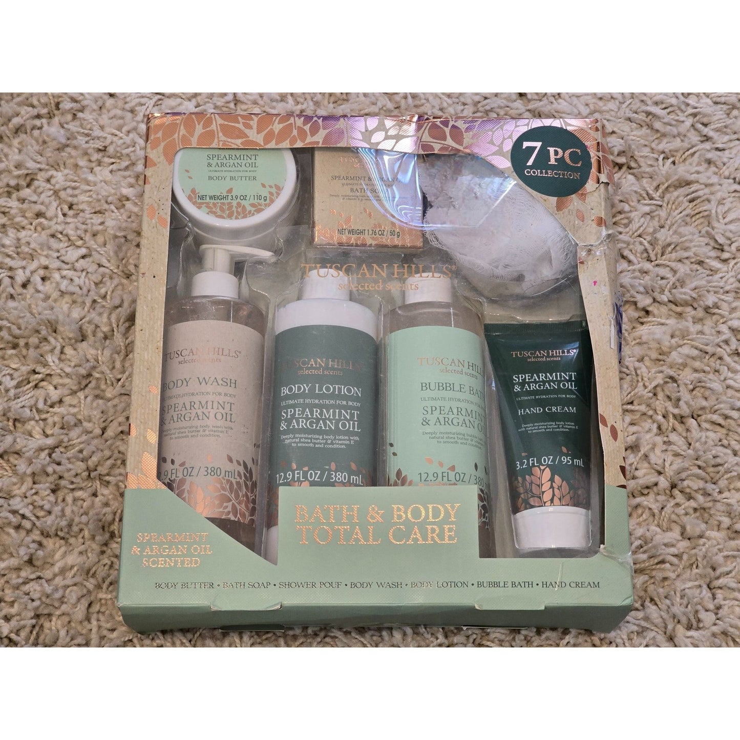 Tuscan Hills 7 Piece Total Bath Body Collection Spearmint Argan Oil Gift Set