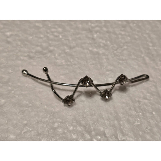 Minimalist Silver-Tone Hair Clip With Rhinestone Accents