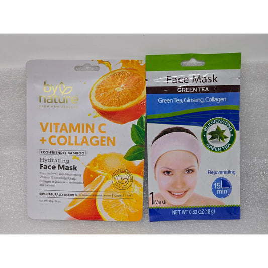 By Nature Vitamin C + Collagen & Green Tea Face Mask Set