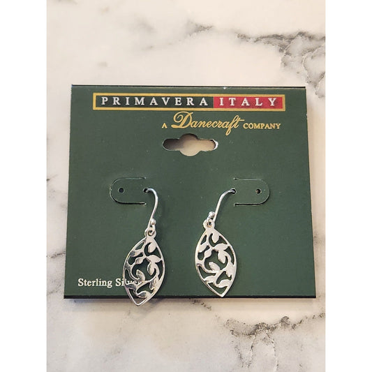 Danecraft Primavera Italy Sterling Silver Leaf Filigree Drop Earrings