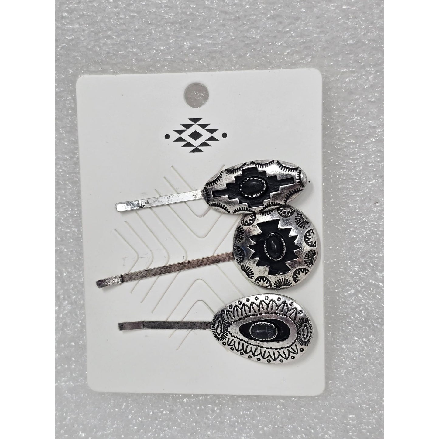 Southwestern Style Silver Tone & Black Hair Pins Set Of 3