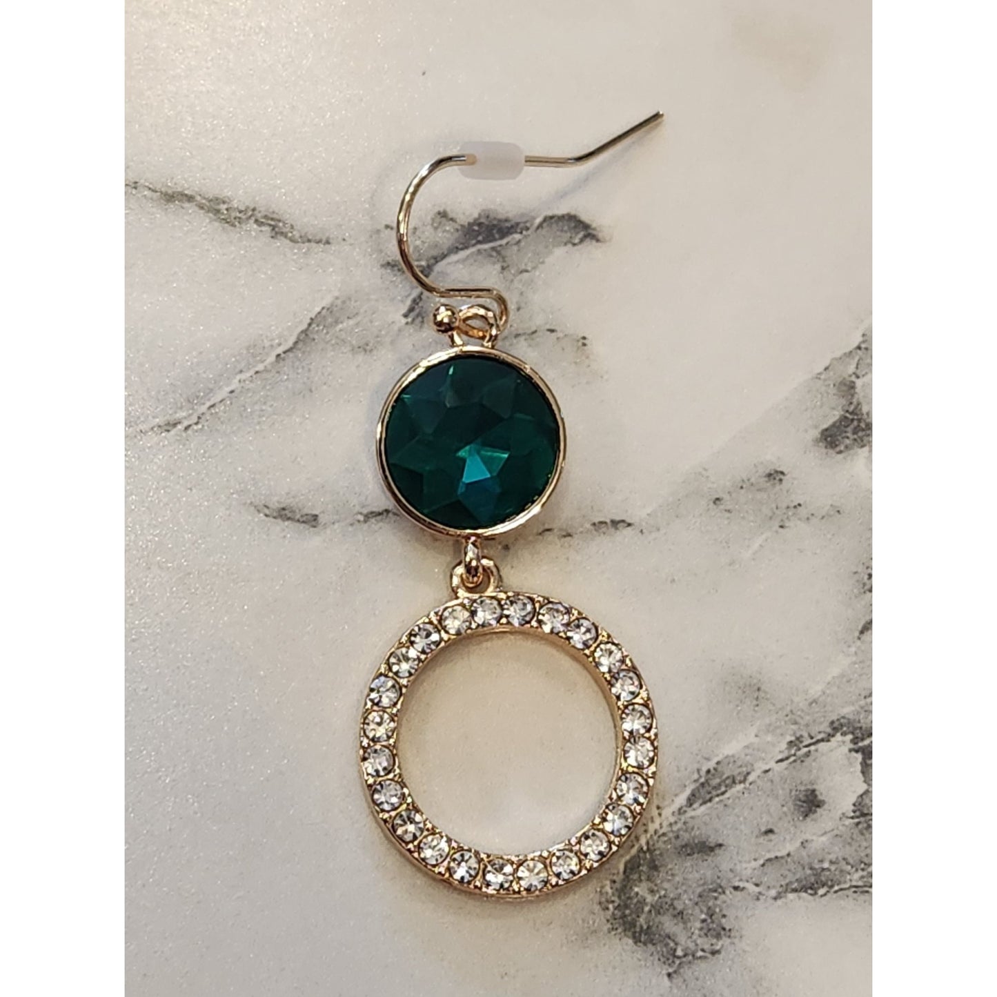 Napier Gold-Tone Drop Earrings With Green Crystal & Rhinestone Circle Design
