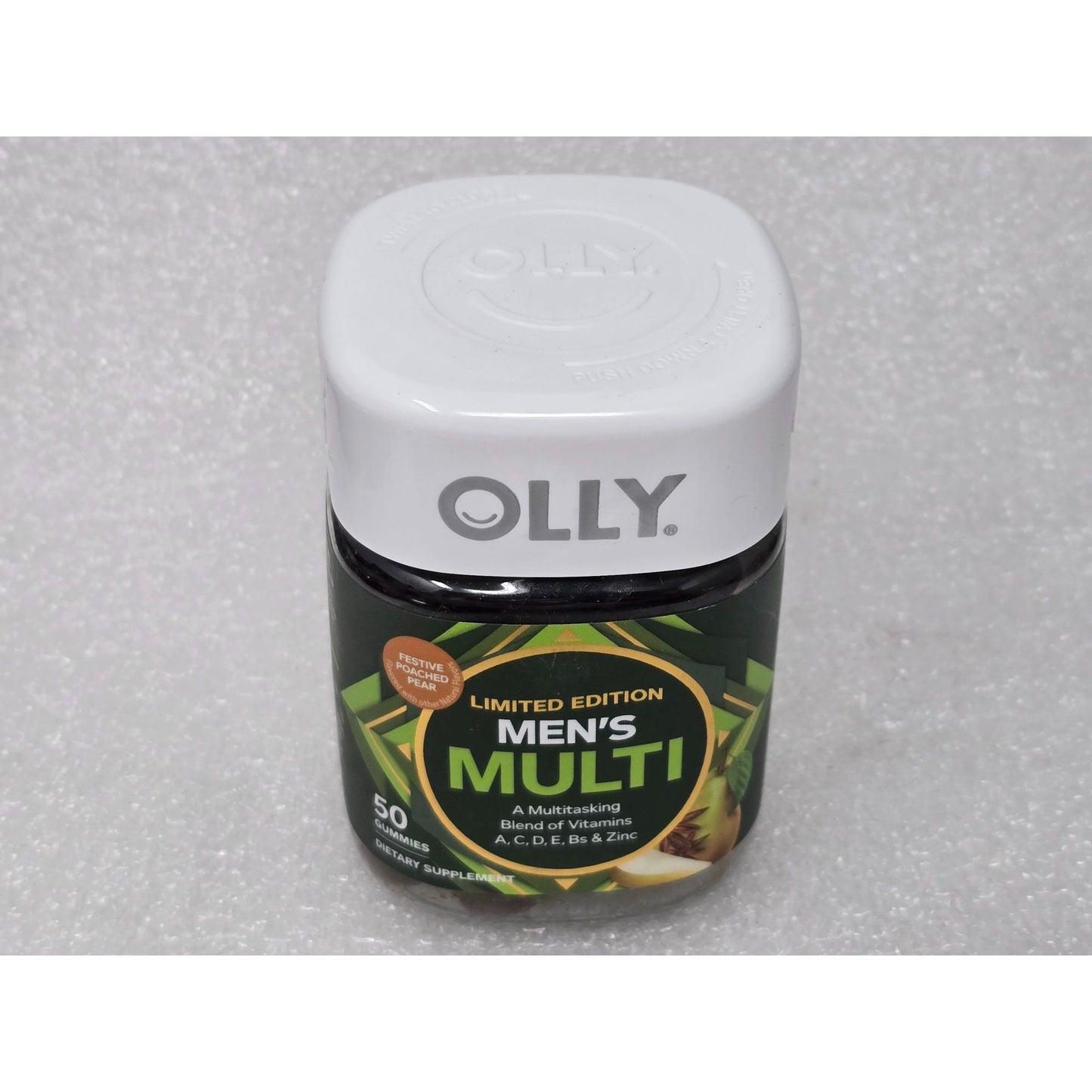 Olly Mens Multi Vitamin Gummies  A C D E Bs & Zinc 50 Festive Poached Pear