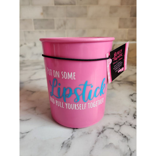 Pink Beauty Organizer With "Put On Some Lipstick & Pull Yourself Together" Quote