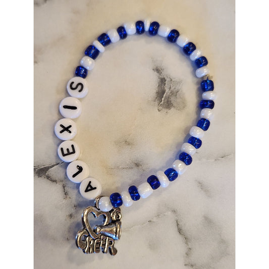 Personalized Alexis Cheer Beaded Bracelet With Heart Charm