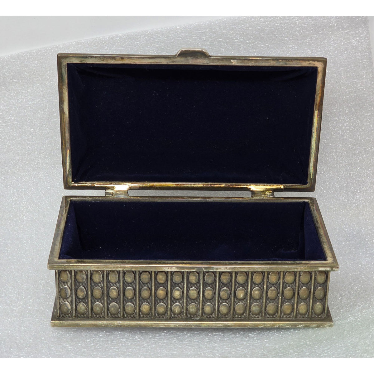 Vintage Silver Plated Jewelry Trinket Box Blue Velvet Lined Ornate