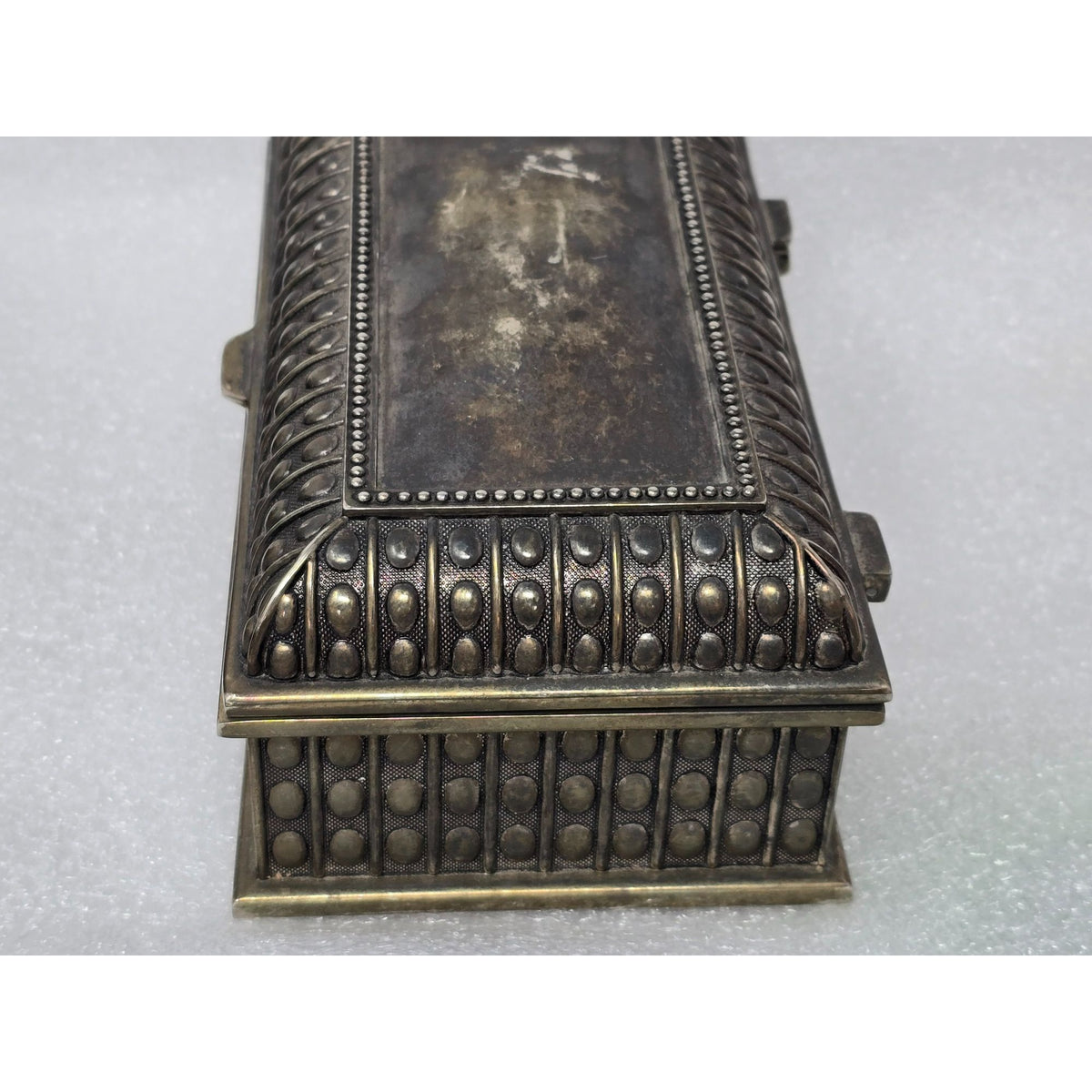 Vintage Silver Plated Jewelry Trinket Box Blue Velvet Lined Ornate