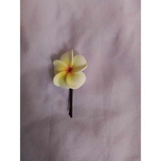 Yellow Plumeria Flower Hair Clip Bobby Pin Hawaiian Style Faux Flower