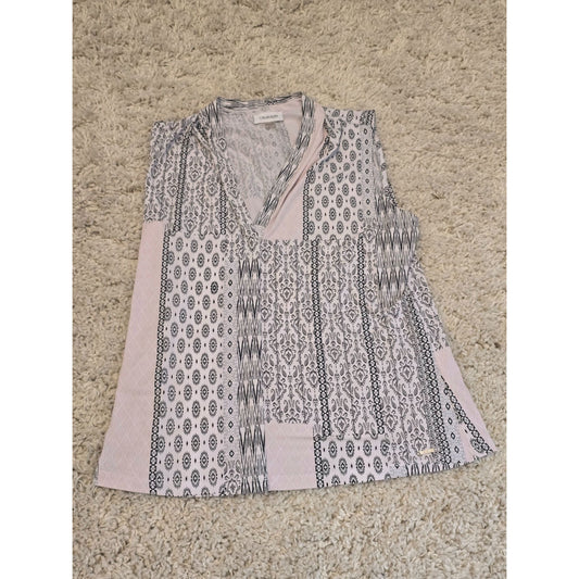 Calvin Klein Women's Large Pink Black Patchwork Print Sleeveless Blouse