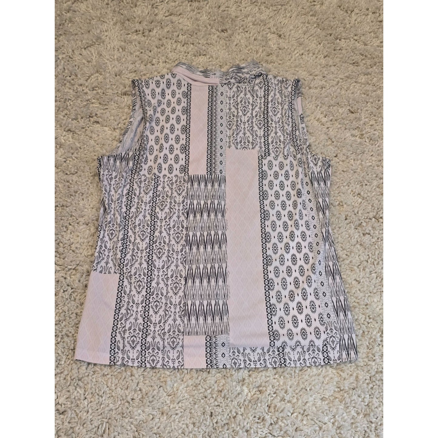 Calvin Klein Women's Large Pink Black Patchwork Print Sleeveless Blouse
