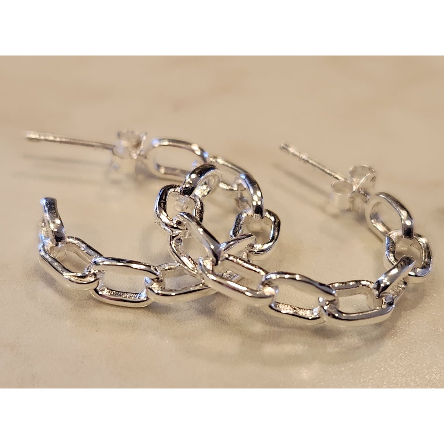 Sterling Silver Chain Link Hoop Earrings