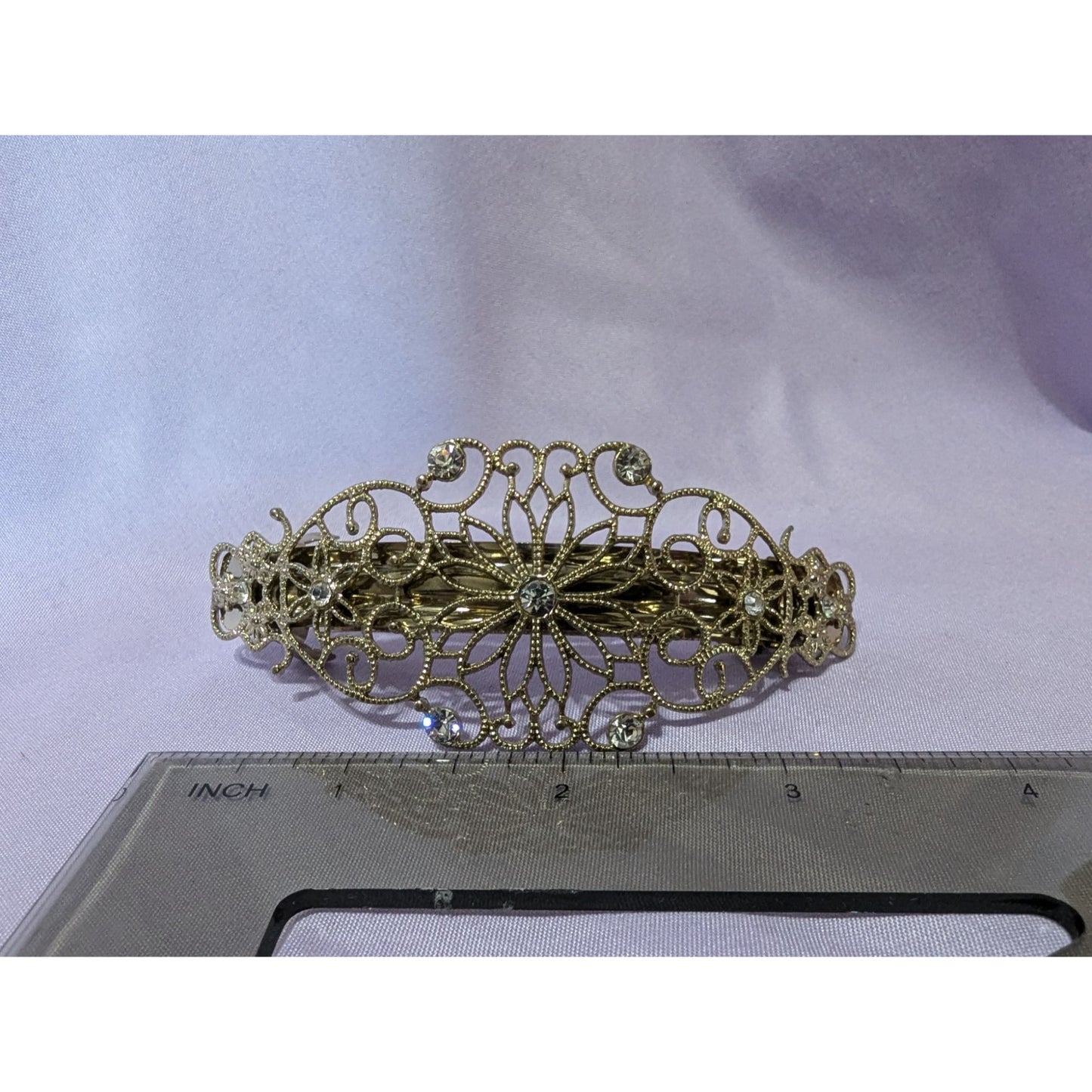 Vintage Antique-Style Filigree Hair Barrette With Rhinestones