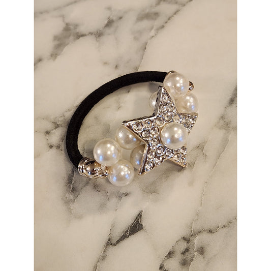 Star-Shaped Hair Tie With Faux Pearls & Rhinestones