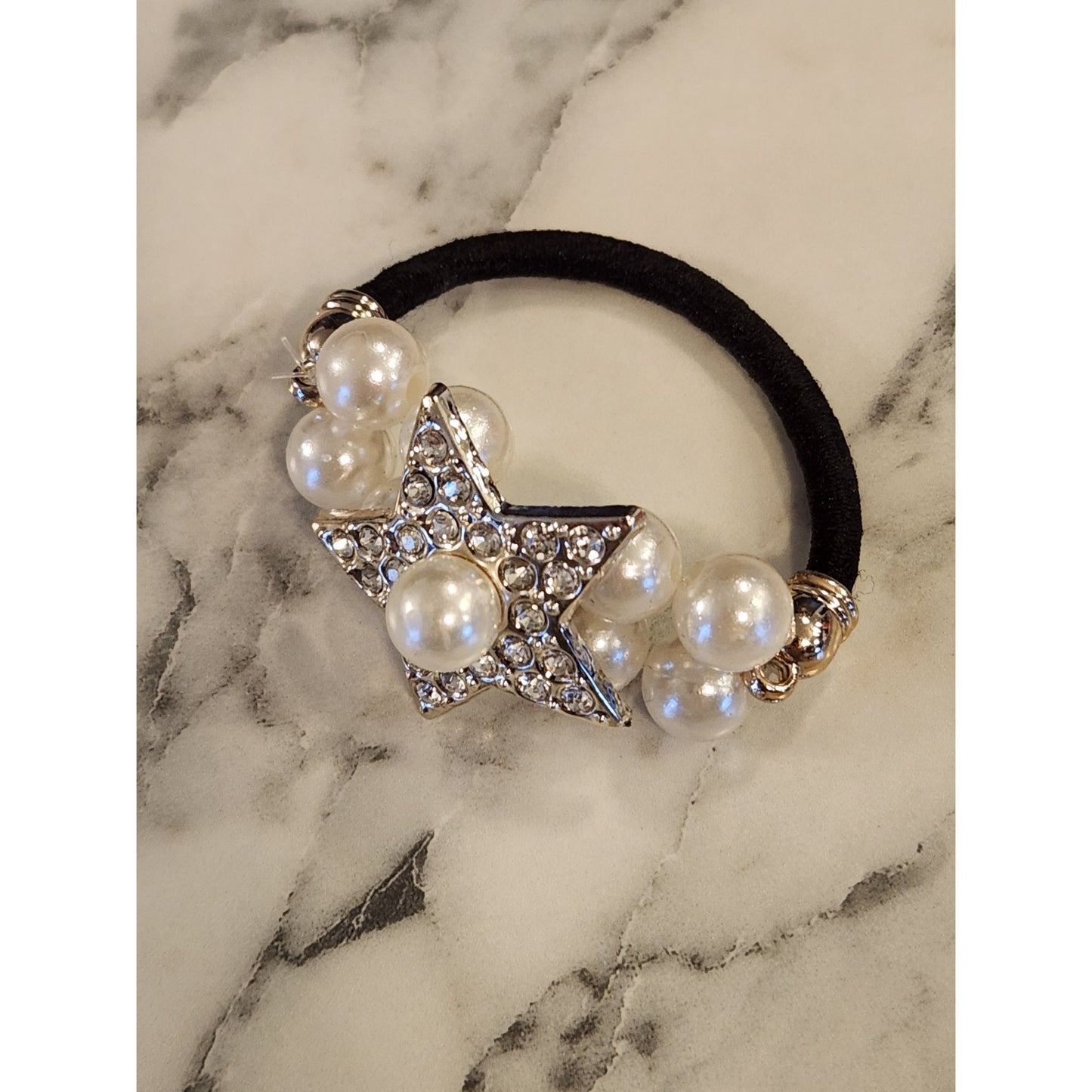 Star-Shaped Hair Tie With Faux Pearls & Rhinestones