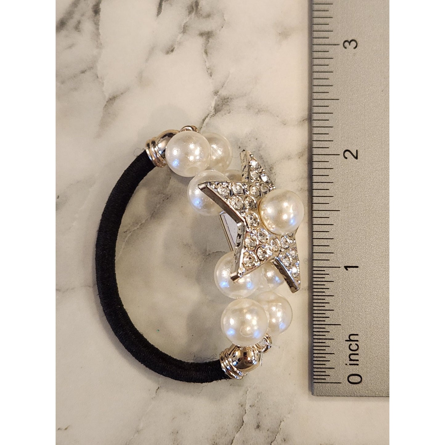 Star-Shaped Hair Tie With Faux Pearls & Rhinestones