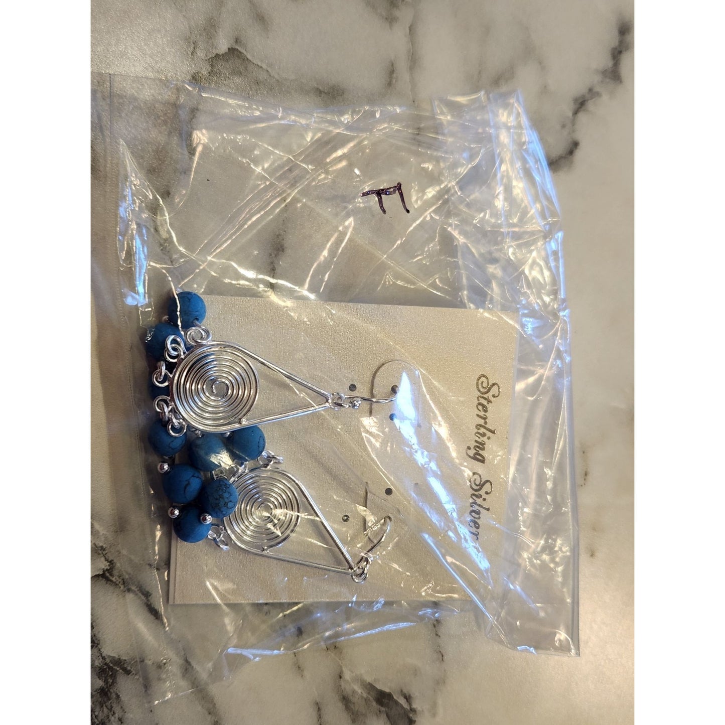 Sterling Silver Teardrop Earrings With Blue Beads