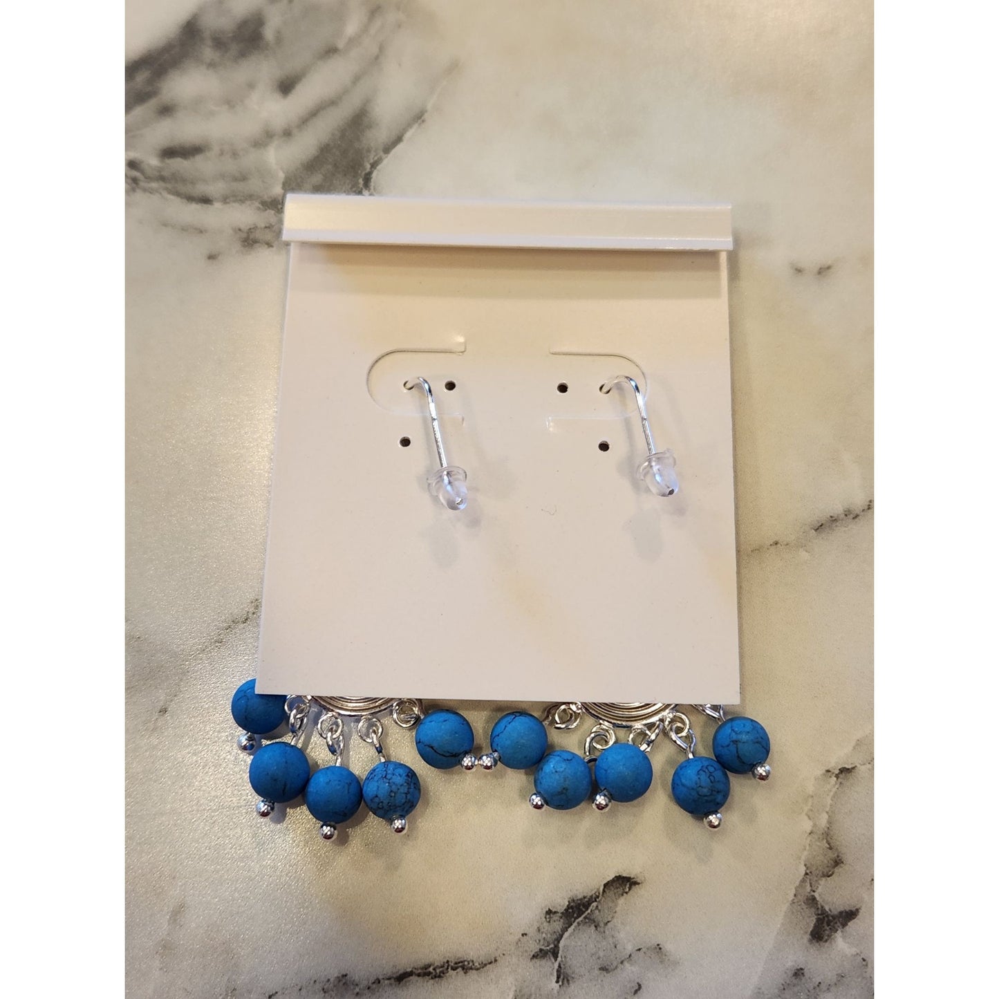 Sterling Silver Teardrop Earrings With Blue Beads