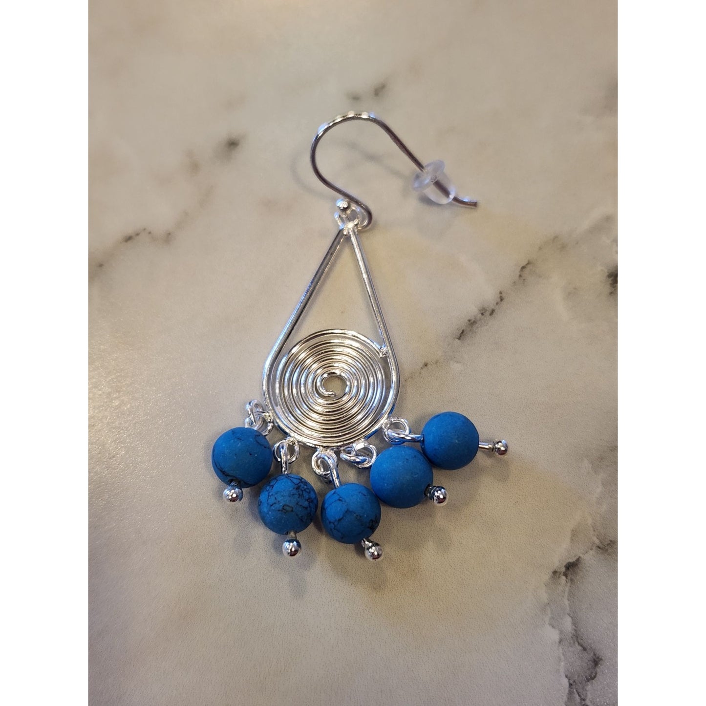 Sterling Silver Teardrop Earrings With Blue Beads