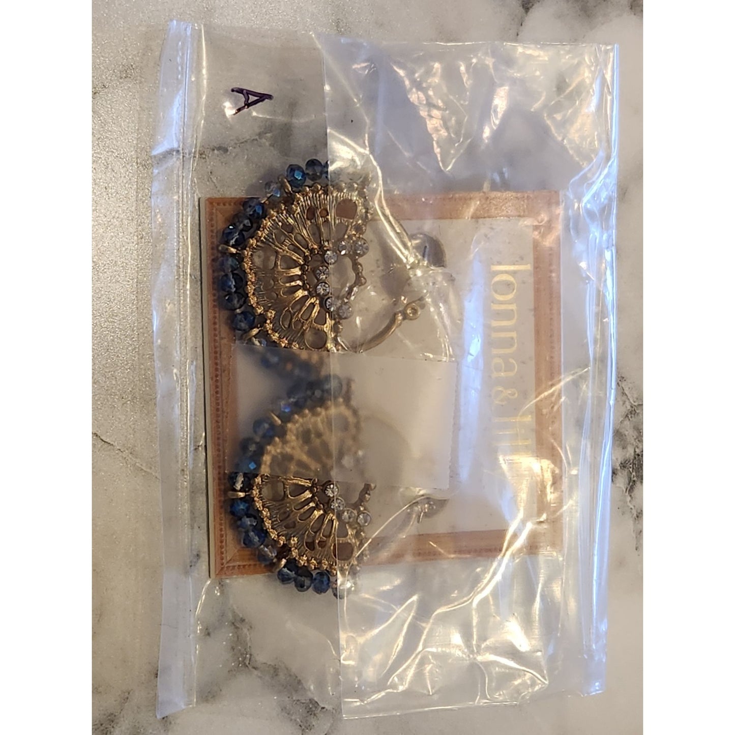 Gold-Tone Filigree Hoop Earrings With Blue Beads By Lonna & Lilly