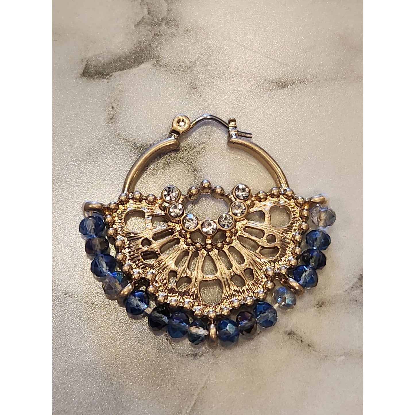Gold-Tone Filigree Hoop Earrings With Blue Beads By Lonna & Lilly