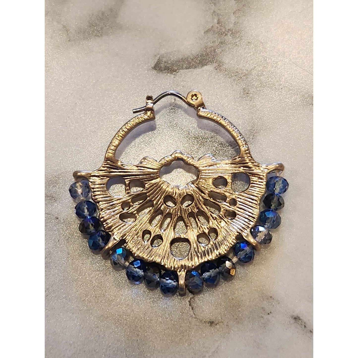Gold-Tone Filigree Hoop Earrings With Blue Beads By Lonna & Lilly