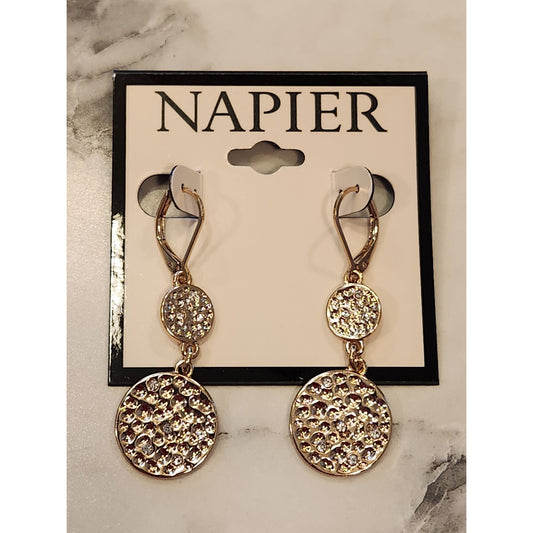 Napier Gold-Tone Drop Earrings With Pave Crystals & Textured Design