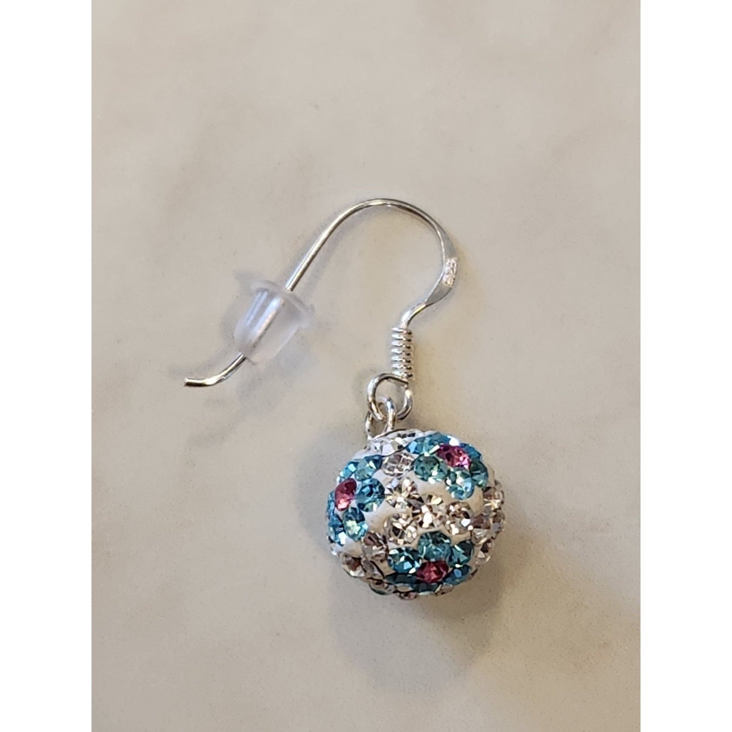 Sterling Silver Dangle Earrings With Multicolored Crystal Ball Design