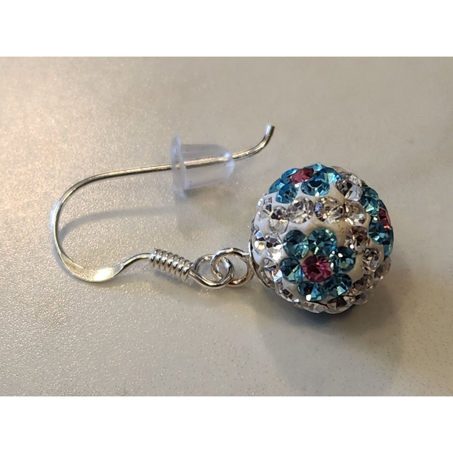 Sterling Silver Dangle Earrings With Multicolored Crystal Ball Design