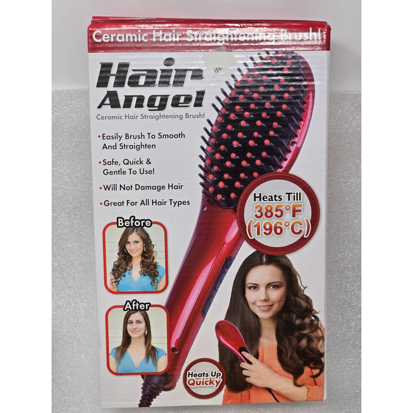 Hair Angel Ceramic Hair Straightening Brush 3D Ceramic Bristles LCD Screen 385°F
