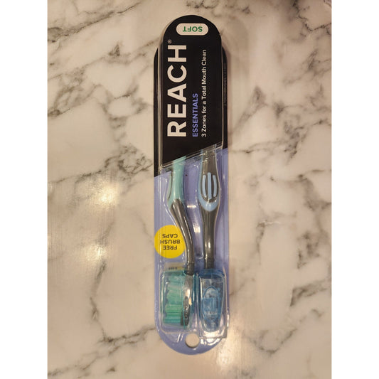 Reach Essentials Soft Toothbrush With 3 Zone Cleaning with Brush Caps Pack Of 2
