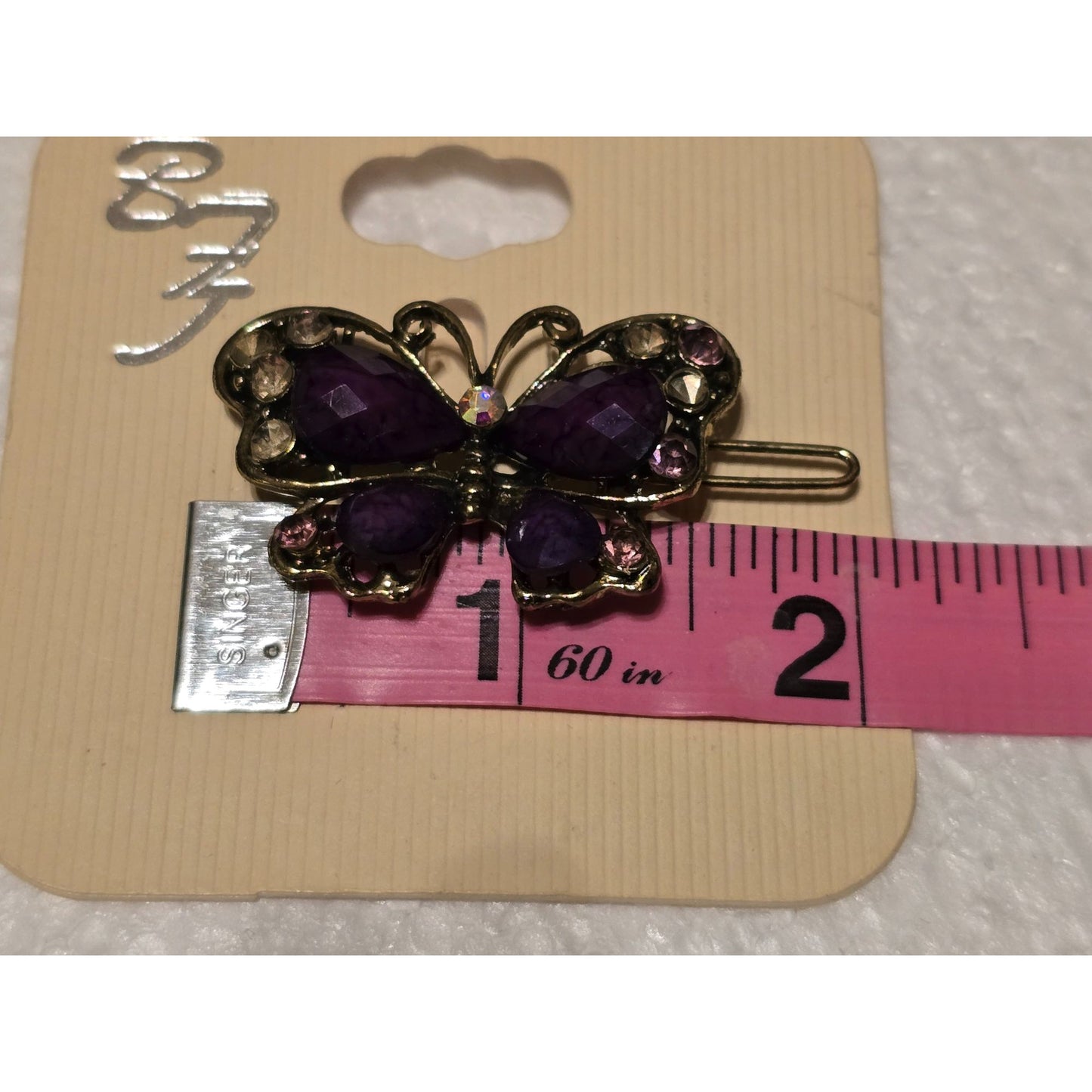 Purple Butterfly Hair Clip Barrette With Rhinestone Accents & Gold-Tone Finish