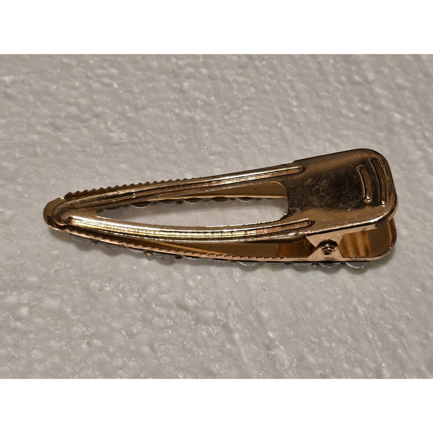 Gold Tone Hair Clip Barrette With Rhinestones & Iridescent Stones