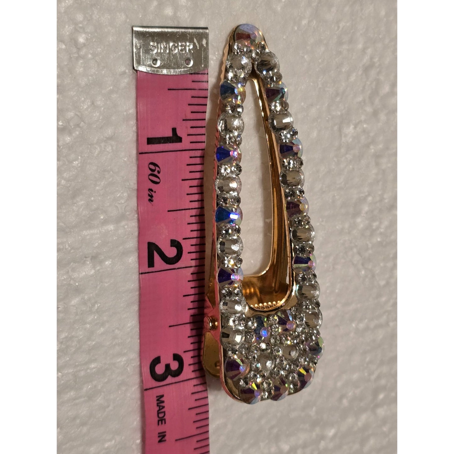 Gold Tone Hair Clip Barrette With Rhinestones & Iridescent Stones
