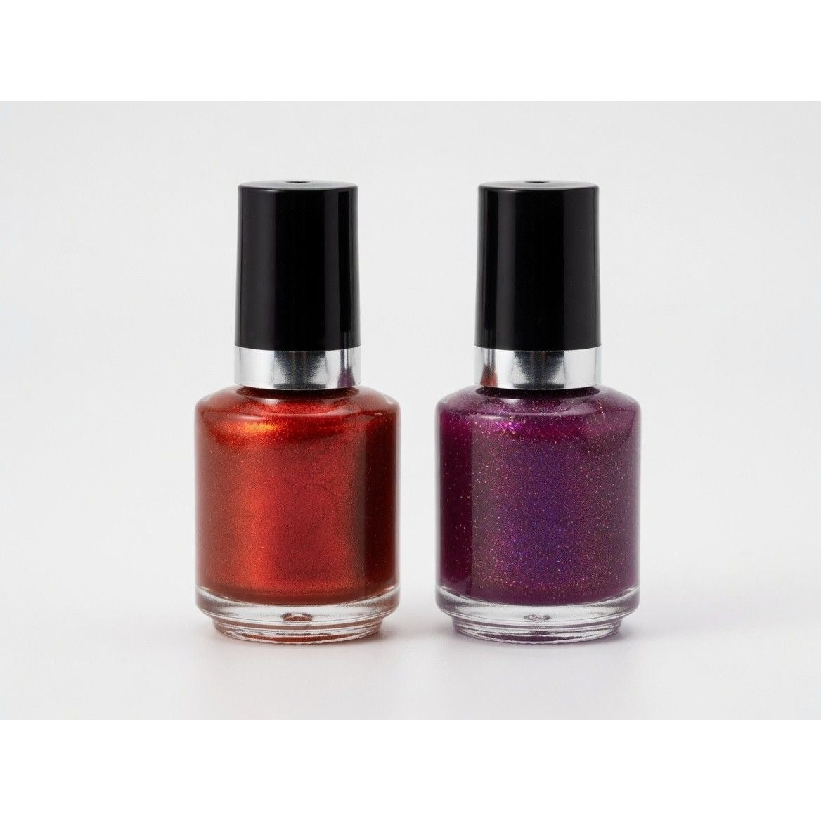 2 Bottles Shimmer Metallic Nail Polish Deep Red Copper & Purple Magenta Glitter